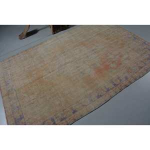 Alfombra turca Vintage Beige de 5,2x7,6 pies, lana hecha a mano, área grande, retazos rectangulares con respaldo de látex para decoración de pasillo o habitación - Product Image 2