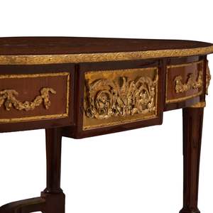 Mesa de Centro Ovalada de Lujo con Incrustaciones Florales de Madera y Adornos de Latón Dorado Antiguo para Decoración Clásica de Sala de Estar - Product Image 6