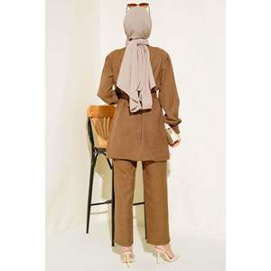 Ensemble 2 pièces en lin avec dragonnes Marron - Product Image 2