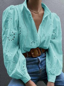 <span class=keywords><strong>Camicetta</strong></span> da Donna alla Moda con Maniche a Sbuffo Traforate Vestibilità Ampia Casual con Scollo a V e Bottoni - Product Image 4