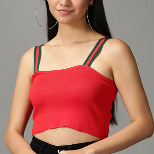 Top corto sin mangas con cuello Halter, ideal para trajes de verano, Top corto sin mangas con cuello profundo para mujer, estilo minimalista moderno - Product Image 1