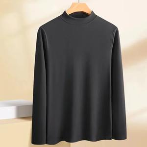 Camiseta Interior de Manga Larga para Hombre, Cuello Alto/Medio, Doble Cara de Felpa, Transpirable, Informal, Color Sólido, Abrigada, para Otoño e Invierno - Product Image 3