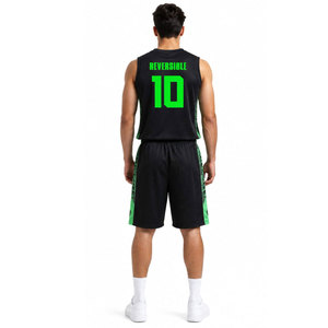 Ensemble de maillots de basket-ball sublimés personnalisés, noir et vert, col en V, sans manches, réversible, en mesh, vêtements de sport unisexes, toutes saisons - Product Image 5