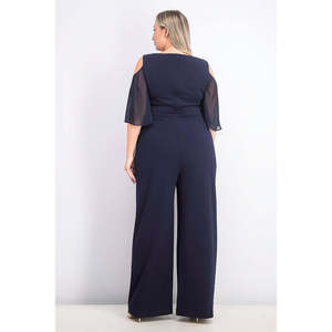 Tuta intera in rayon trasparente blu per donne taglie forti, con spalle scoperte, stampa floreale, design scavato, taglia 22W - Product Image 2