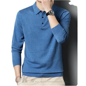 Pull-over décontracté pour homme en coton tricoté 100 %, à manches longues, imprimé uni, avec poche à revers, anti-plis, idéal pour l'automne - Product Image 2