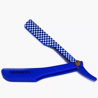 Rasoirs droits de haute qualité à l'ancienne avec lame en acier inoxydable, support de lame couleur argent, manche en plastique bleu solide et épais