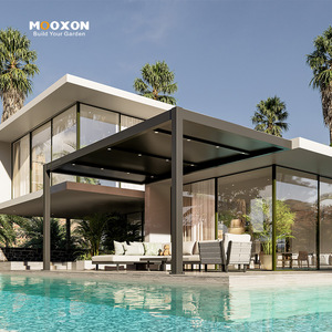 Pergola en aluminium à toit fixe imperméable avec toit arqué et drainage dissimulé pour patios, jardins et espaces bord de <span class=keywords><strong>piscine</strong></span> - Product Image 6