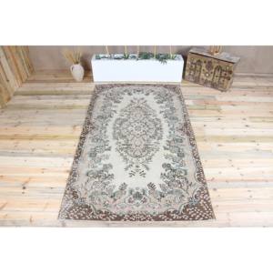 Alfombra Turca Grande de 4.8x8.5 pies, Alfombra Vintage Marrón con Diseño Floral de Lana - Product Image 1