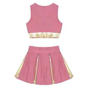 Uniforme de pom-pom girl pour femmes haut court sans manches deux pièces et jupe plissée tenue de pom-pom girl pour vêtements de danse sportive - Product Image 2