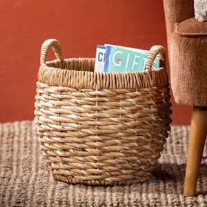Sustainable natural woven <b>wicker</b> container <b>baskets</b> handmade round water hyacinth storage <b>baskets</b> - Product Image 3