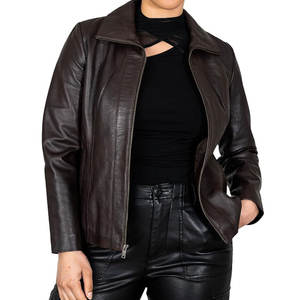 Fabricant en Chine Veste de motard en cuir à col montant d'hiver vintage avec ceinture à glissière de service OEM avec logo à l'avant pour hommes - Product Image 1