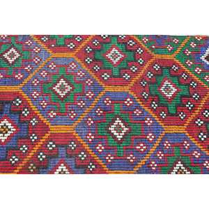 Petit tapis turc vintage 2,9x4,8 pieds, tapis uni rouge et bleu - Product Image 5