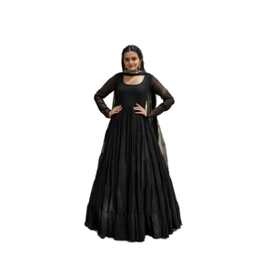 Black Fancy Designer Casual Wear Salwar Kameez Dupatta Indian Women's Party Ready Wholesale Surat Low Range Faux Georgette - Product Image 1