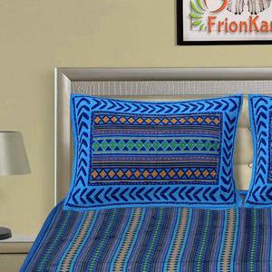 Juego de Sábanas Dobles de Algodón Kantha Azul, Hechas a Mano, 240 Hilos, con 2 Fundas de Almohada, 100% Algodón para Uso Doméstico (AKDB1002) - Product Image 3