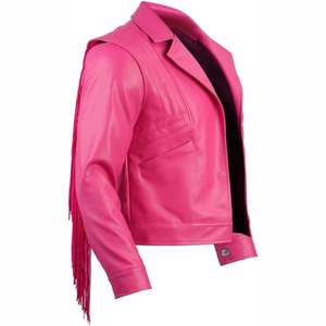 High Style Pink <b>Leather</b> Fringe <b>Jacket</b> Personalised Biker <b>Jacket</b> Wholesale Black Brown Biker <b>Leather</b> Gear - Product Image 2