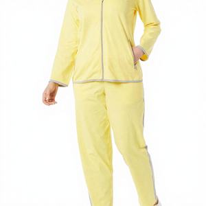 Femmes personnalisable % coton rayé survêtement ensemble veste pantalon tenue pour entraînement de gymnastique jaune vente en gros avec Logo personnalisé - Product Image 1
