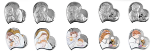 Plaque religieuse estampillée en forme de cœur, plaquée argent, avec ruban à pois bleus, ornement de Noël - Product Image 5