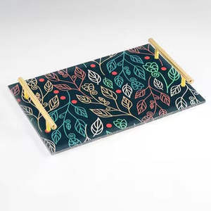 Plateau de service avec design d'autocollants pour la table à manger à la maison, poignée dorée, Ramadan, mariage, construction moderne en métal/marbre/bois - Product Image 3