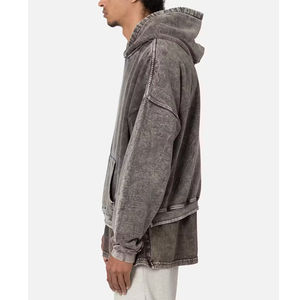 Nueva llegada pulóver Hombre Sudaderas con capucha de alta calidad 100% algodón lavado ácido Sudadera con capucha para hombres sudaderas Streetwear hombro caído - Product Image 4