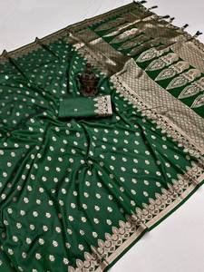 Custom Made Eco-Friendly Modal Brocade <b>Silk</b> Sarees in Bright Colors Gold Zari <b>Thread</b> Hand-Woven for Clothing Stores Home Use - Product Image 6