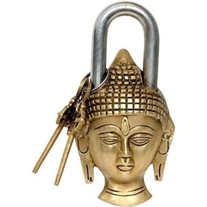 Brass <b>Padlock</b> - Lock with Keys - Working Functional - Brass Made Buddha <b>Padlock</b> Golden - Product Image 1