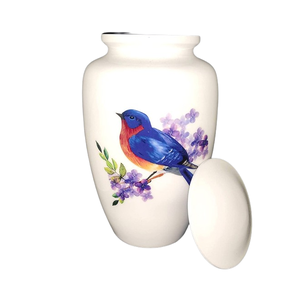 Urnes funéraires de crémation Lovely Cardinal Design Grande taille 26 cms de haut avec sac en velours Urne blanche - Product Image 5