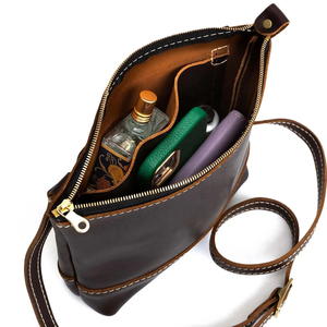 Bolso Bandolera de Cuero Genuino, Color Sólido, Cierre de Cremallera, Estilo Minimalista, Uso Diario, Bolso Tote para Mujer - Product Image 5