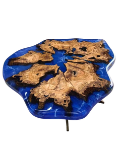 Mesa de Centro de Madera y Resina Epoxi Pulida, Hecha a Mano, Ecológica, Resistente al Agua, Diseño Océano Río, Artesanía de Lujo - Product Image 3