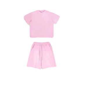 Streetwear Custom Logo Acid Wash Sun Faded Two Piece Summer Set <b>Shorts</b> and T Shirt Set for <b>Women</b> - Product Image 2