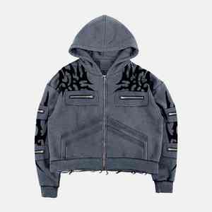 เสื้อมีฮู้ดแนววินเทจของผู้ชายผ้าฝ้าย100% มีซิปมีหลายกระเป๋าสั่งพิมพ์ซิลค์สกรีนโลโก้ได้ตามต้องการสำหรับฤดูใบไม้ร่วงจากโรงงาน2025 - Product Image 1