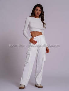 Service OEM Pantalon de survêtement pour femme Pantalon de survêtement ample évasé élastique Pantalon uni pour femme Pantalon de survêtement Baggy ample - Product Image 4