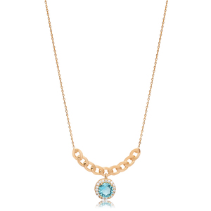 Forma redonda Paraiba CZ piedra encanto collar venta al por Mayor turco 925 joyería de plata colgante hecho a mano - Product Image 6