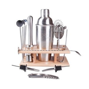 KING Ensemble de shaker à cocktail en acier inoxydable 304 de 12 pièces de haute qualité Kit de barman Support en bois Outils de bar en métal de qualité supérieure - Product Image 5