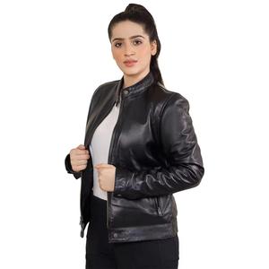 Chaqueta Bomber de gran tamaño marrón hecha a mano para mujer, chaqueta de cuero genuino de piel de cordero, ropa de invierno informal, chaqueta de cuero genuino para mujer - Product Image 2