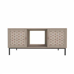 Handmade Elegant Veener Weaving Design Coffee <b>Table</b> <b>with</b> 4 Sliding Doors Rectangular Wooden Center <b>with</b> Symmetrical Storage new - Product Image 5