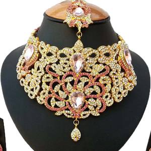 Ensemble de bijoux vintage en alliage en forme de fleur avec strass en cristal, collier, boucles d'oreilles, coiffe, plaqué or rose, pour femmes, fiançailles, mariage - Product Image 2