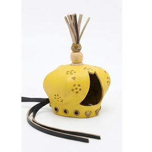 Custom Designs Yellow Leather Falconry Hood With Embossed Design And Tassel Top Hunting Equipment For Birds Prey Falconry Hood - Product Image 3