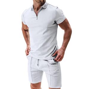 Summer Men Fitness Fashion Casual Sportswear Short Sleeve T Shirt Shorts 2 Piece Set Men's Solid Color Summer Casual Set - Product Image 5