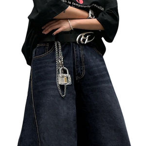 Jean large bleu foncé pour homme 100 % coton, coupe ample décontractée, style streetwear oversize, délavé aux enzymes, vintage - Product Image 3