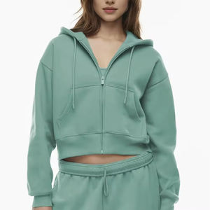 Sudadera Corta de Punto con Cierre Frontal, Forro Transpirable, Ecológica, con Hombros Caídos para Mujer, Estilo Casual de Invierno - Product Image 1