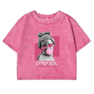 Camisetas de Algodón con Lavado Ácido Desgastado para Mujer, Venta al por Mayor, Personalizadas, Gruesas, Cortadas, con Estampado DTG, Ropa de Moda - Product Image 6