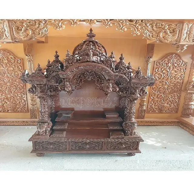 Traditional Hand Carved Teak Wooden Mandir Big Size Pooja Temples in Teak Wood For Sale Heavy Carved Teak Wooden Temples