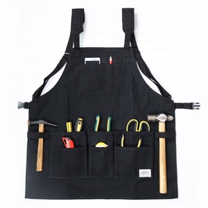 Tablier de jardin en toile noir avec logo personnalisé Poches multifonctions Bretelles croisées dans le dos Conception de la taille Tissu en coton Kits d'outils de travail en plein air - Product Image 2