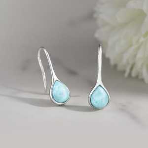 Boucles d'oreilles en forme de larme en larimar, argent sterling, pierre de lune, bijoux en pierres précieuses, style bohème élégant, accessoires de mode - Product Image 6