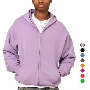 Box Fit Heavy weight <b>Mens</b> Zip up <b>Hoodies</b> <b>Purple</b> 450 Gsm French Terry drop shoulder zipper Hoodie - Product Image 5