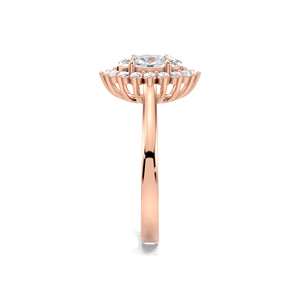 Bague de fiançailles et de mariage en or jaune/blanc/rose 9 carats avec halo floral et diamant ovale de laboratoire certifié IGI - Product Image 3