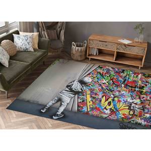 Alfombra Impresa - Diseño Moderno de Graffiti Colorido Estilo Banksy para Cuarto de Hombre, con Pelo Suave - Product Image 2