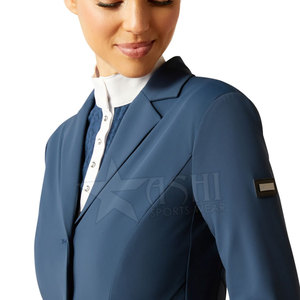 Veste de spectacle pour femmes noires avec logo personnalisé de haute qualité Course de chevaux Nouveau design Poches de compétition Manteaux d'équitation Jockey équestre - Product Image 3