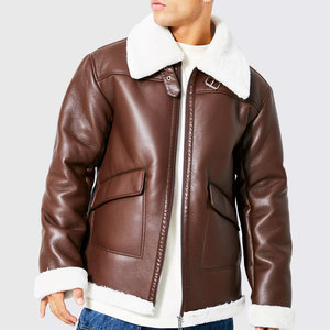 Trendy Outfit Fresh Article Waterproof Faux Fur <b>Bomber</b> <b>Jacket</b> Top Quality Best Price Fully Customized <b>Shearling</b> Leather <b>Jacket</b> - Product Image 3