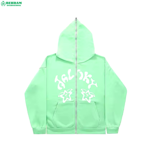 Sweat-shirts à capuche unisexe surdimensionnés personnalisables à faible MOQ, avec fermeture éclair intégrale, strass, 100 % coton, respirants et à séchage rapide - Product Image 1